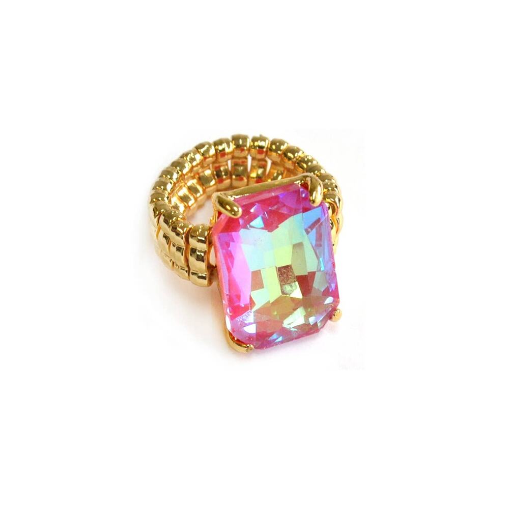 Dopamine Rectangular Glass Cocktail Stretch Adjustable Ring - Picture 8 of 16